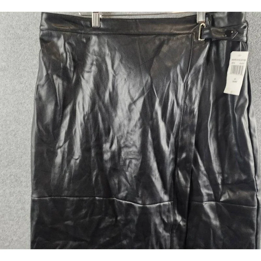 Bagatelle Faux Leather A Line Midi Skirt Women's XL Black Banded Waist Back Zip